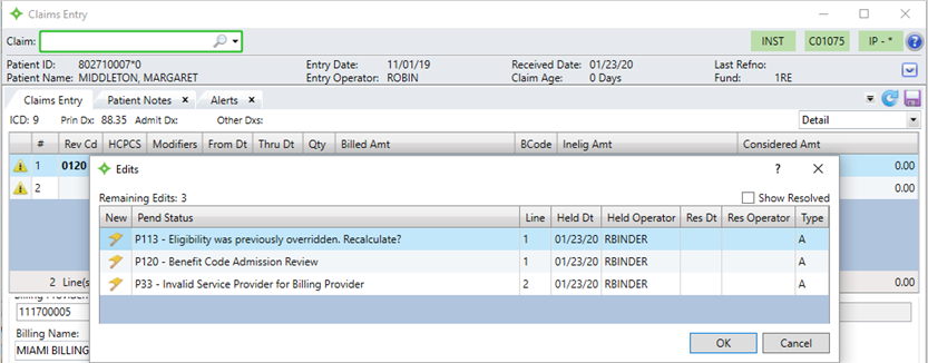 Claims processing edit window