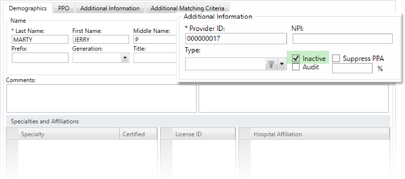 Inactive service provider setting