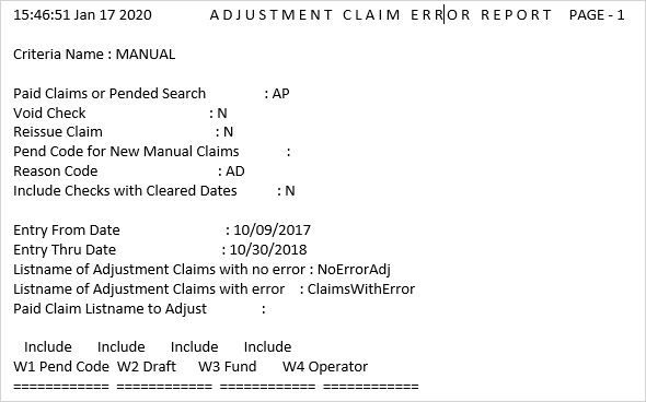 Batch adjusted claims error report