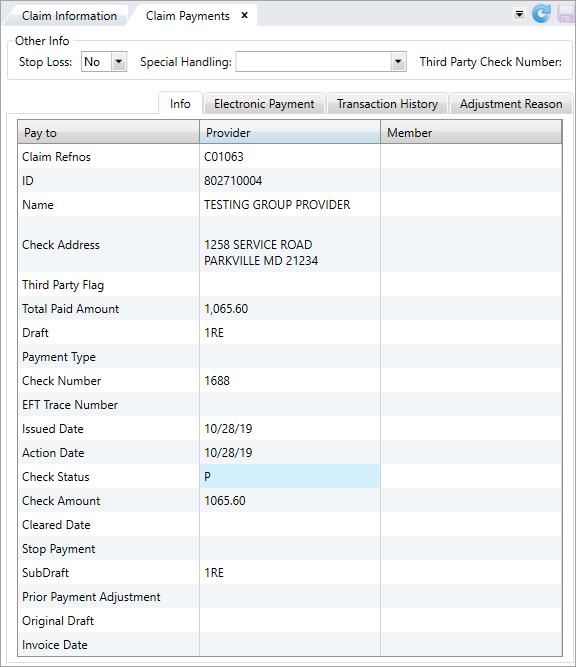 Claim Payments - Info