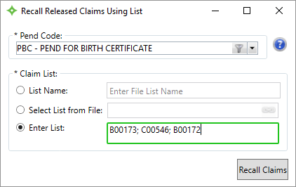 Recall Released Claims Using List
