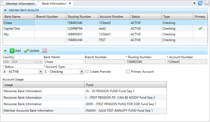 Manage Member Bank Information