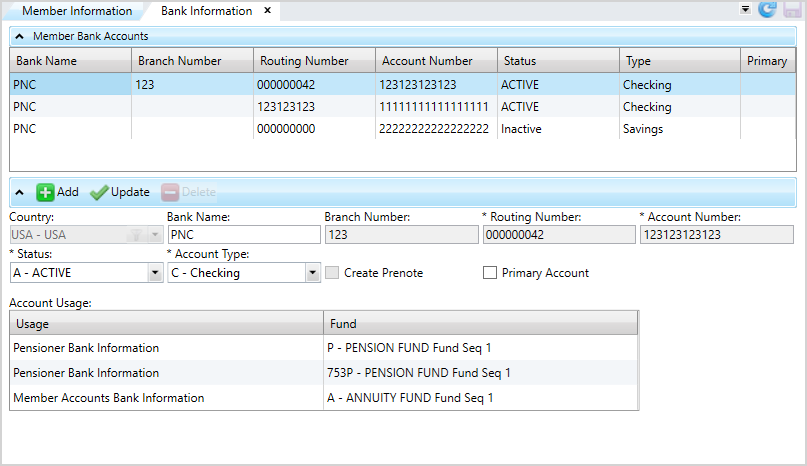 Manage Member Bank Information