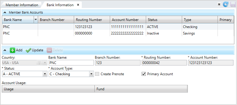 Manage Member Bank Information