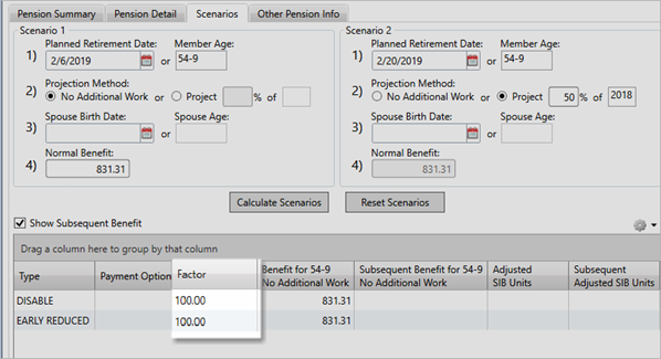 Configure pension subtab options